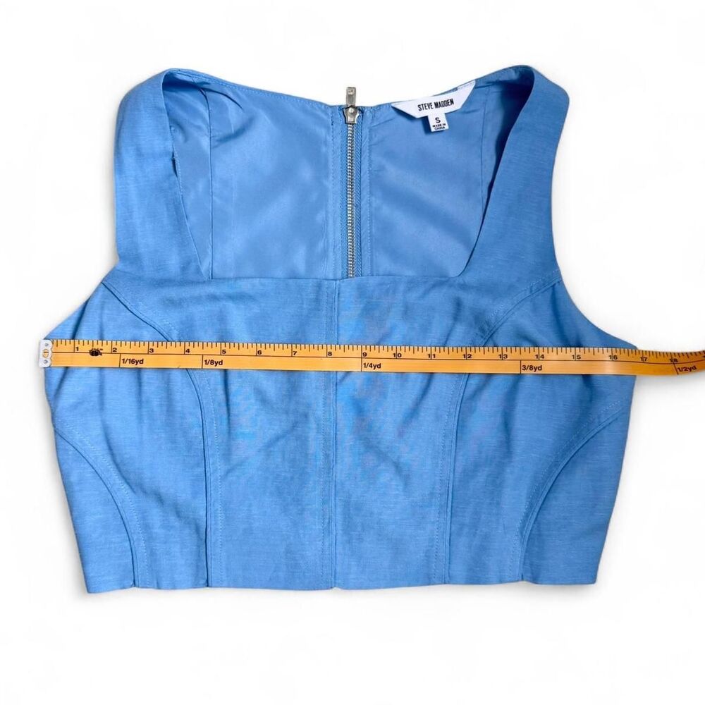 Steve Madden Linen Blend Corset Crop Top Boned Bustier Blue S - Picture 6 of 8